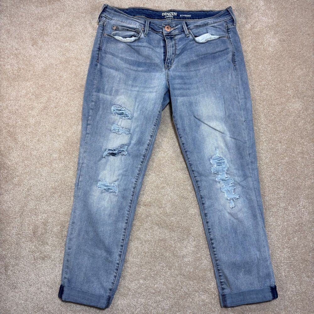 Denizen Levi’s Mid Rise Boyfriend Jeans 13-W321 Crop Distressed Light Wash